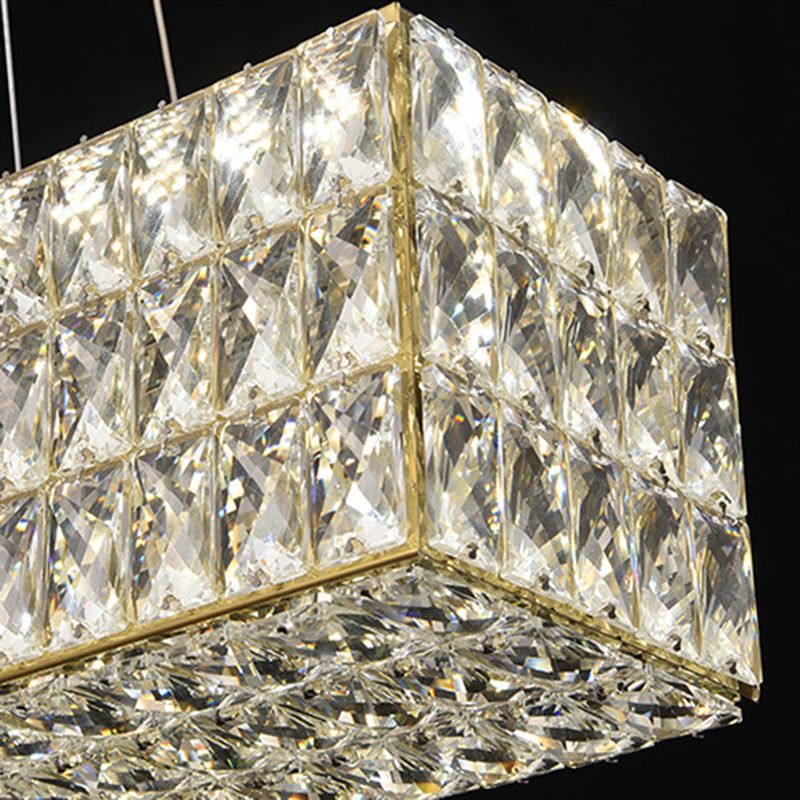 Lámpara colgante de restaurantes rectángulos modernos de acero inoxidable de acero de acero inoxidable con sombra de cristal