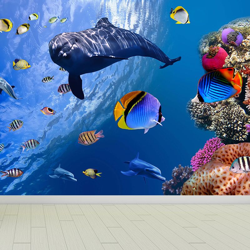 Tropical Ocean Animals Wall Mural Blue Water-Proof Wall Decor for House Interior