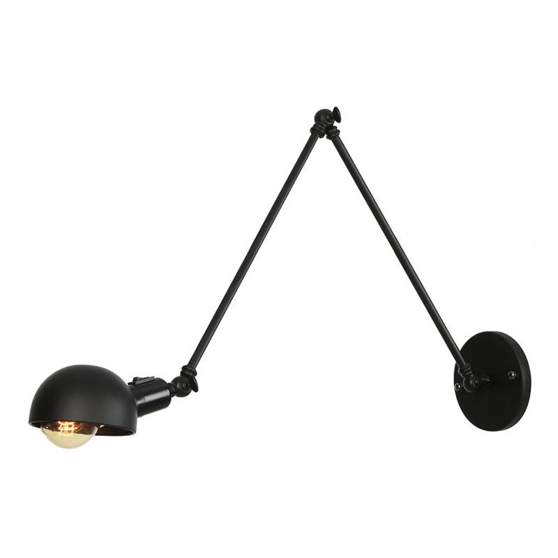 Modern Style Round Shade Swing Arm Wall Lighting Metal 1 Light Sconce Lamp in Black
