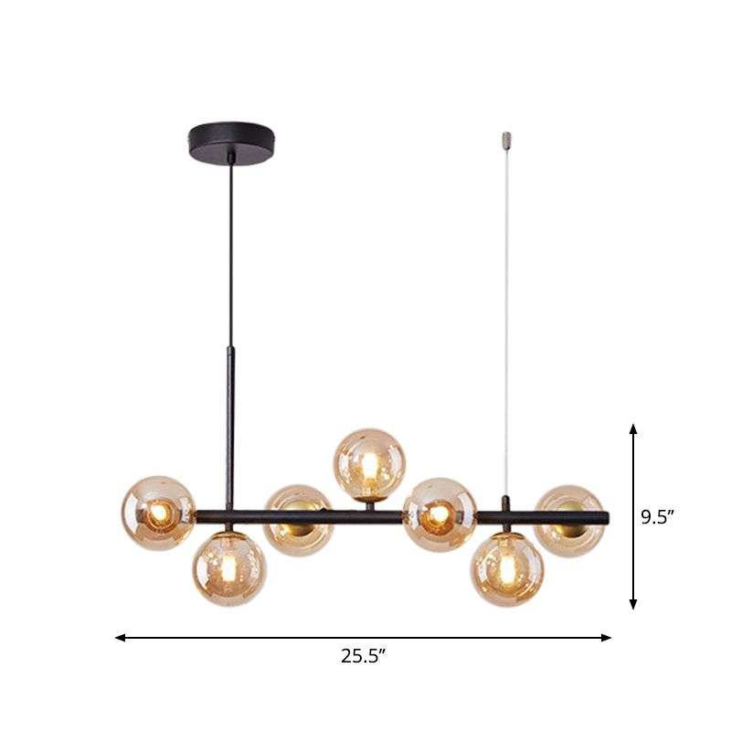 Amber Glass Ball Pendant Postmodern 7/9/11 Lamp Black/Gold Kitchen Island Lamp