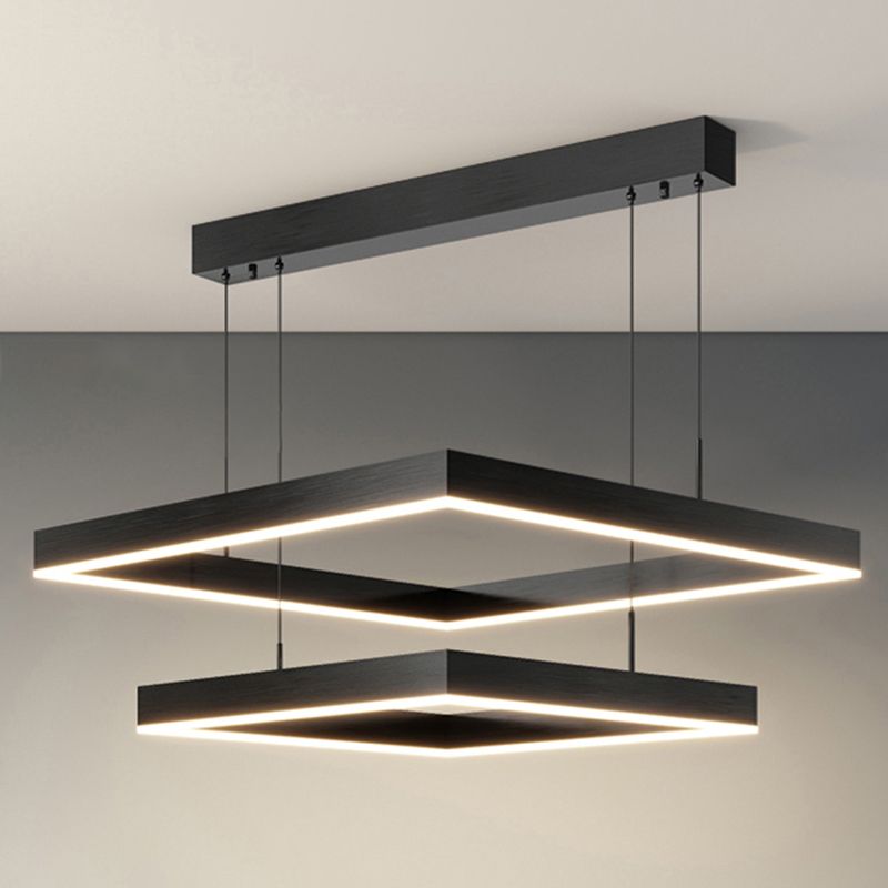 Modern Black Chandelier Multiple Squares Chandelier Lights Rectangular Metal Chandelier