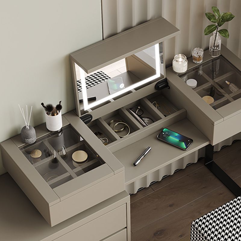 Modern Gray Flip-top Vanity Table and Stool with Storage - 30.3" High