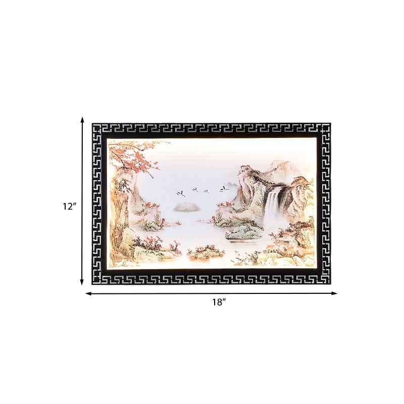Paradise/Misty Mountain Wall Sconce Chinese Fabric LED Black Wall Mural Lighting for Home Decoration