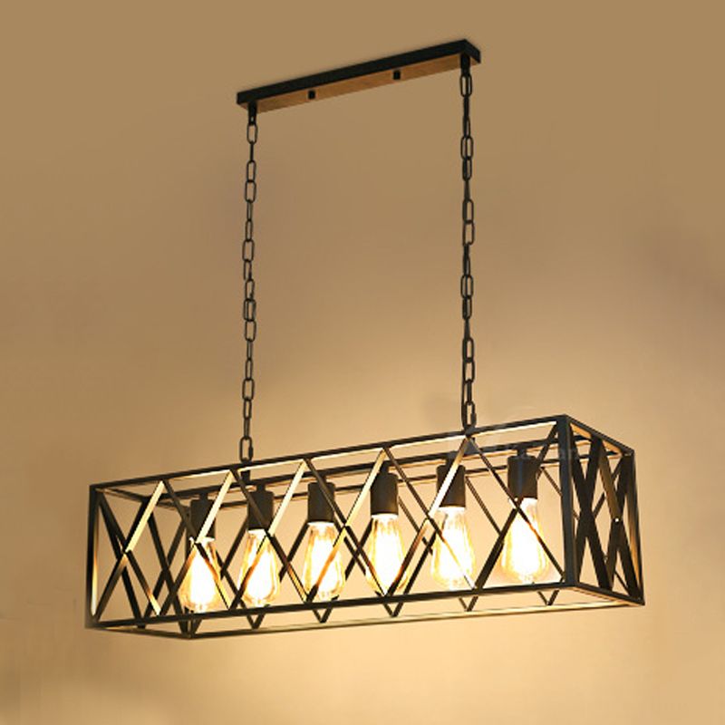 Industrial Style Rectangle Island Pendants Metal Pendant Lights in Black for Dining Room
