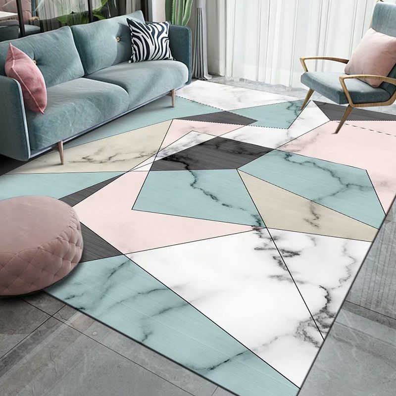 Contemporary Abstract Indoor Rug Trendy Polyester Carpet Non-Slip Backing Rug for Living Room