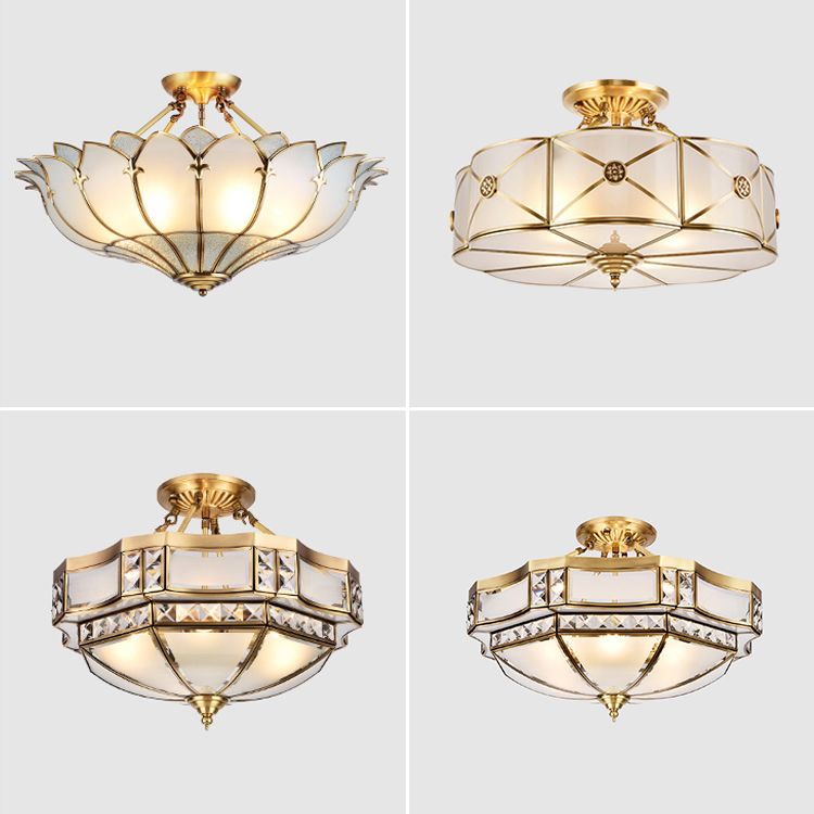 Glass Semi Flush Mount Light Fixture Simplistic Inverted Semi Flush Light Fixture in Brass