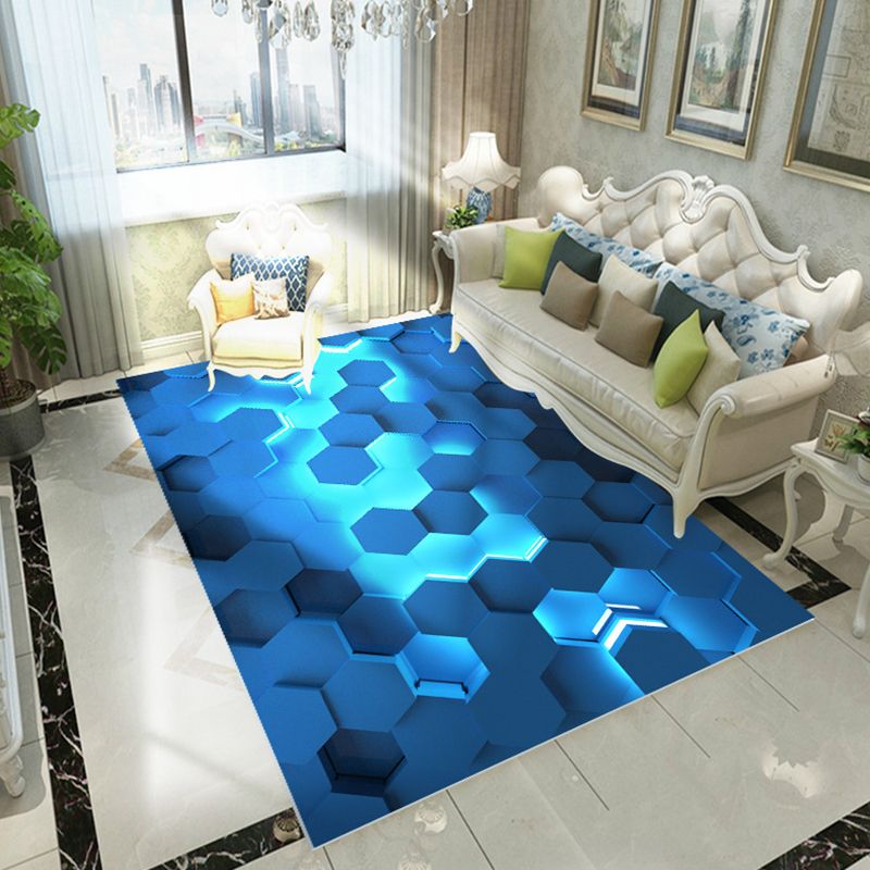 Contemporary Rug Polyester Abstract Print Carpet Stain Resistant Area Rug for Living Room