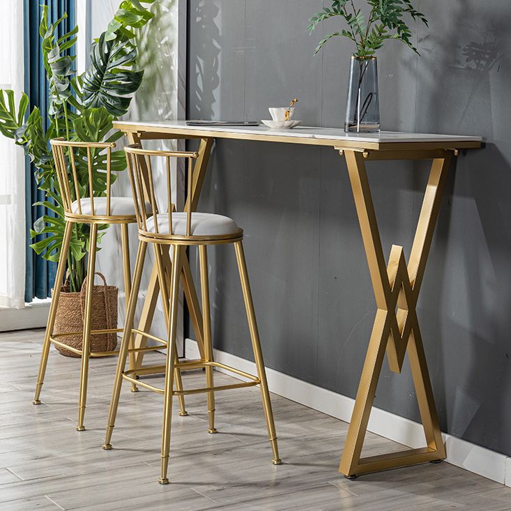 Glam Rectangle Pub Table Sintered Stone Bar Height Cocktail Table with Double Pedestal