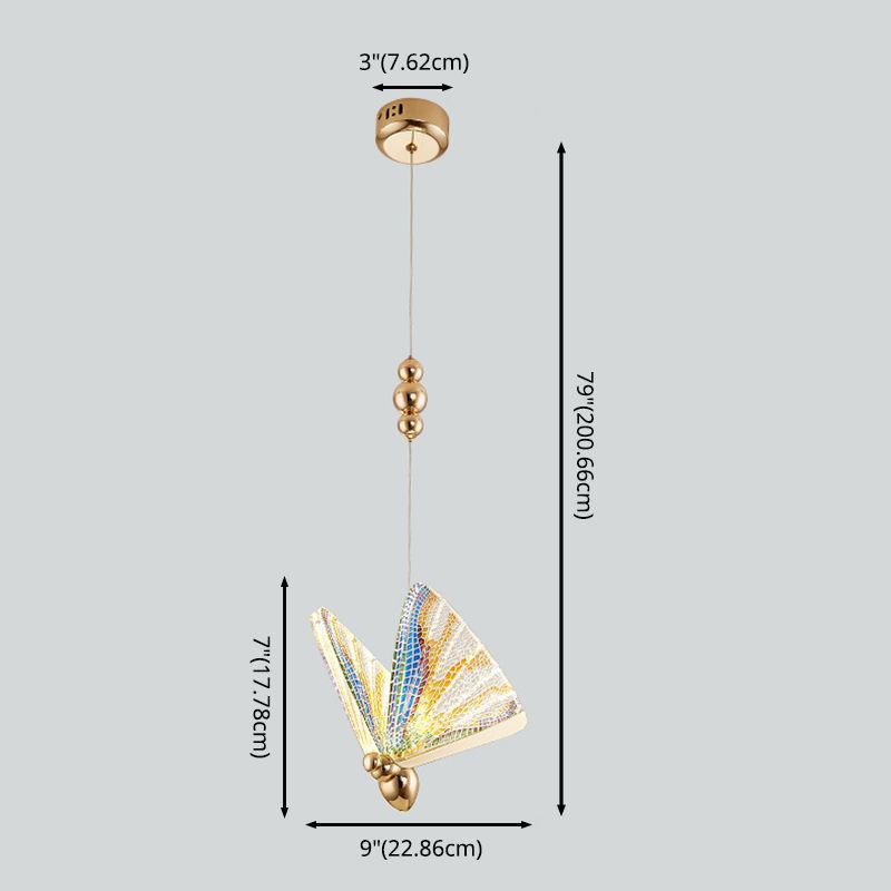 Butterfly Acrylic LED Pendant Lamp Artistic Gold Finish Hanging Lamp for Dining Room