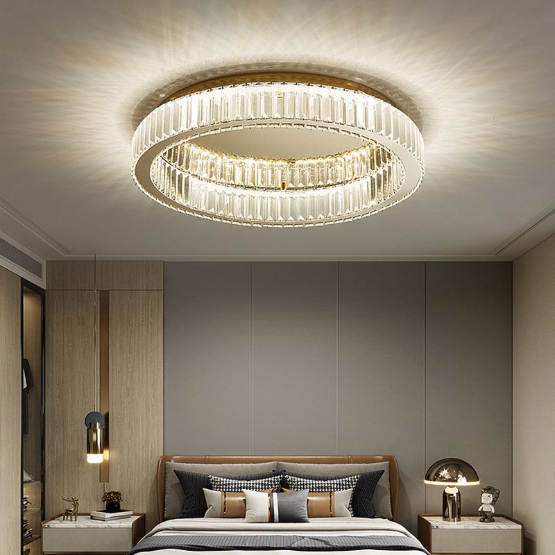 Modern Fashionable LED Ceiling Fixture Stainless-Steel Flush Mount with Crystal Shade