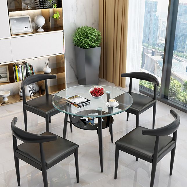 Moderne glazen eettafel 31.5 "Ronde eettafel met zwart frame voor huisgebruik