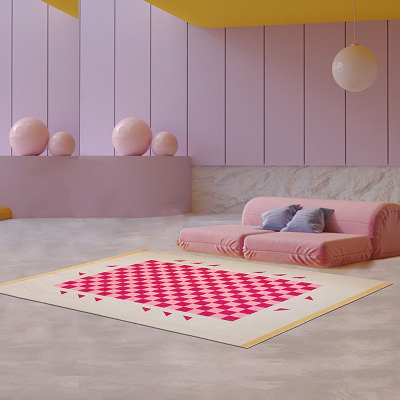 Artistic Modern Rug Pink Check Rug Non-Slip Backing Rug for Living Room