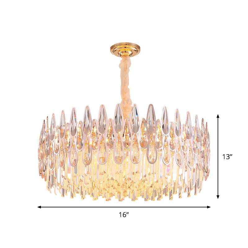 Modern Teardrop Chandelier 6 Heads Clear Crystal Hanging Ceiling Light in Gold