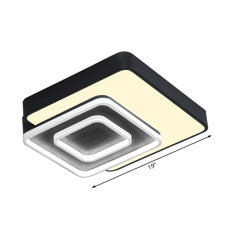 Black Square Flush Mount Lighting Contemporary Led 15"/19" Wide Acrylic Flush Mount Light Fixture in White/Warm Light