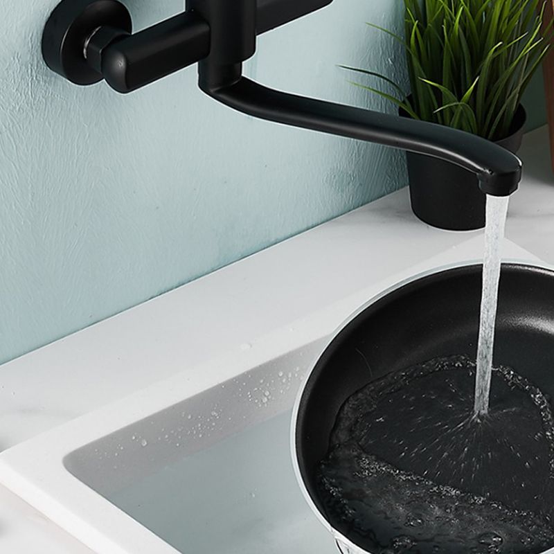 Low Arc Tub Filler Black Swivel Single Lever Handle Wall-Mounted Copper Tub Filler