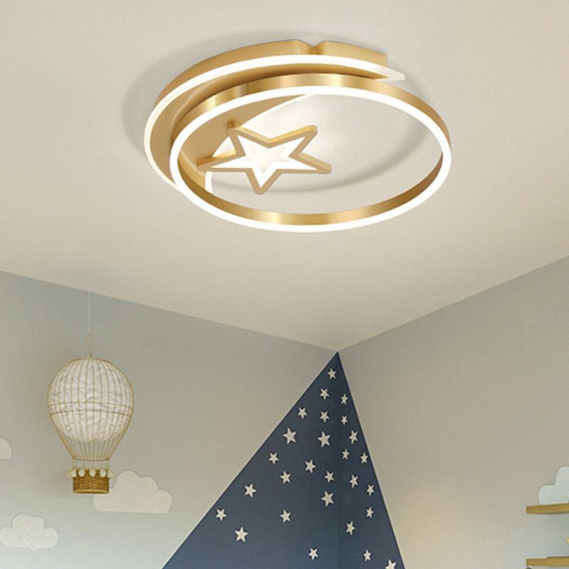 Moon And Star Flush Mount Ceiling Light Contemporary Acrylic Ceiling Mount Light Fixture for Children Bedroom