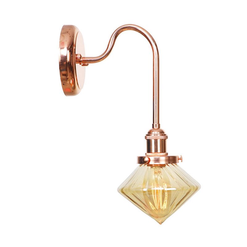Clear/Amber Glass Copper Sconce Light Diamond 1 Light Farmhouse Wall Lighting Fixture for Bedroom