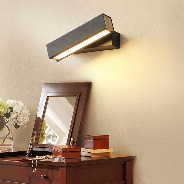 Wooden Rectangular LED Wall Lamp in Modern Simplicity Iron Rotatable Wall Sconce with Acrylic Shade
