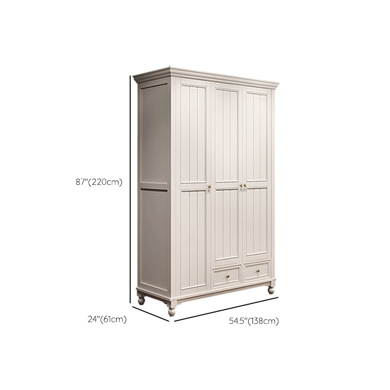 French Country White Wardrobe for Bedroom Rubberwood Cabinet with Drawers
