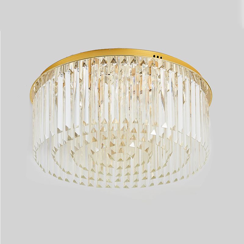 6-Light Dining Room Flush Light Contemporary Golden Ceiling Lamp with Round Crystal Shade