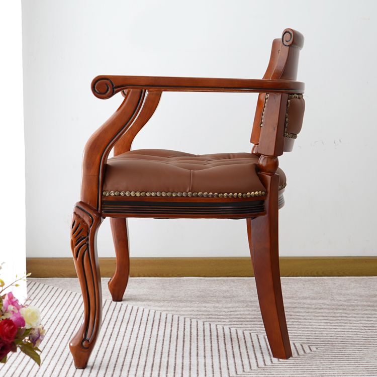Rustic Style Dining Chair Leather Solid Wood Arm Chair for Home