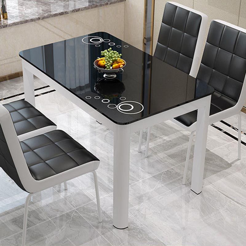 Rectangular Glass Dining Table Modern Black-white Furniture with 4 Legs in Matte Finish