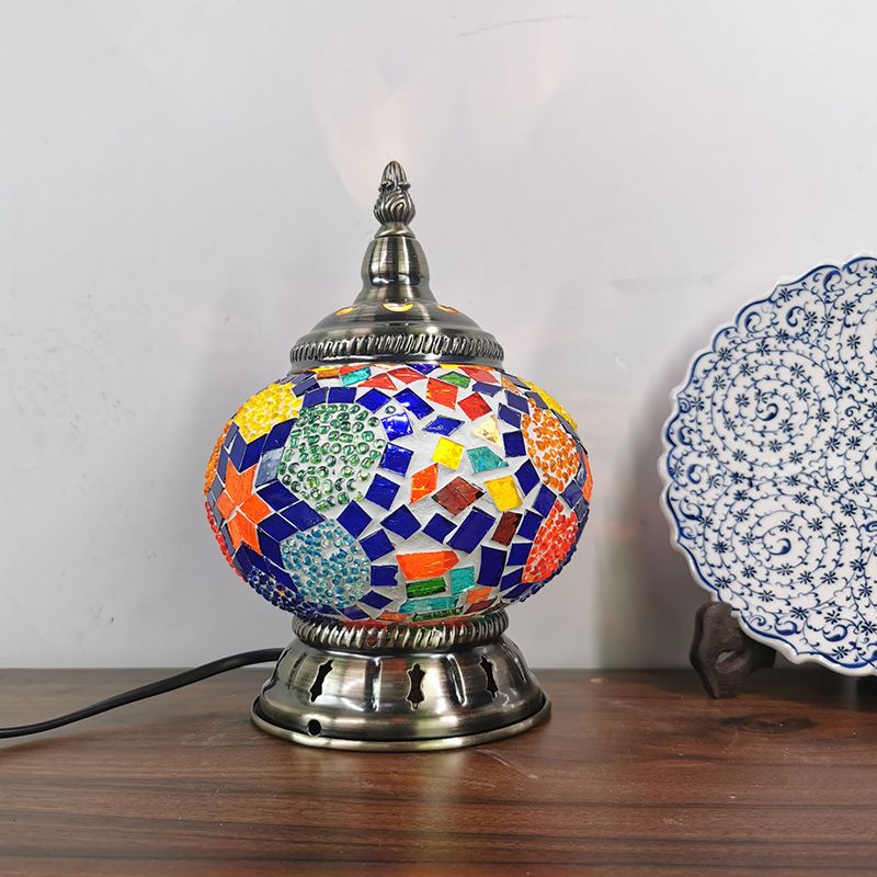 Globe Lampe de table de chevet en vitrail marocain à 1 lumière pour chambre à coucher, bronze