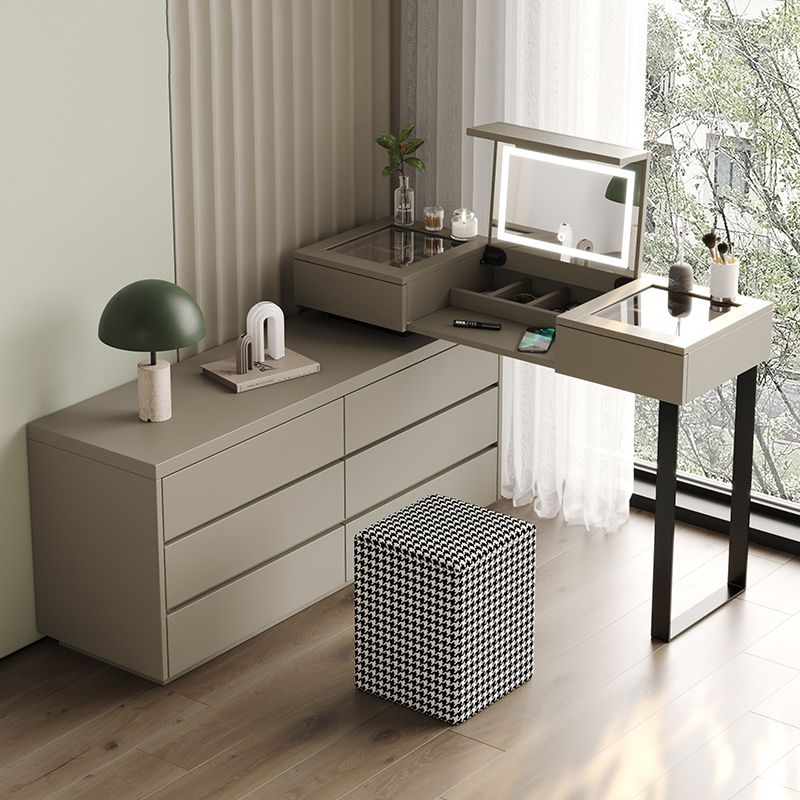 Modern Gray Flip-top Vanity Table and Stool with Storage - 30.3" High