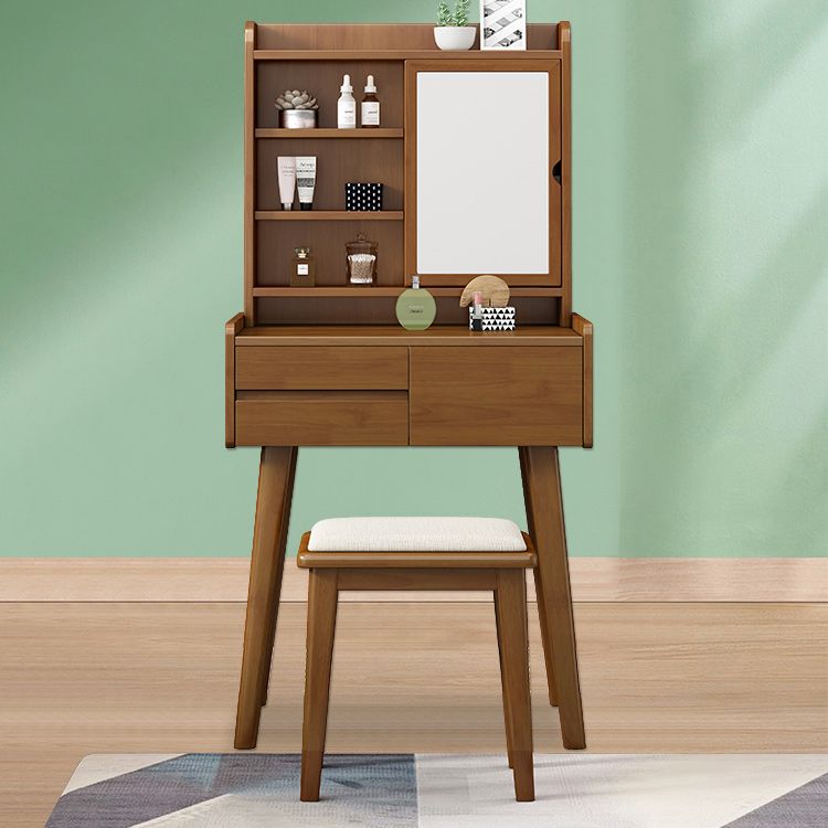 Scandinavian 3-Drawer Solid Wood Table Makeup Vanity with Mirror