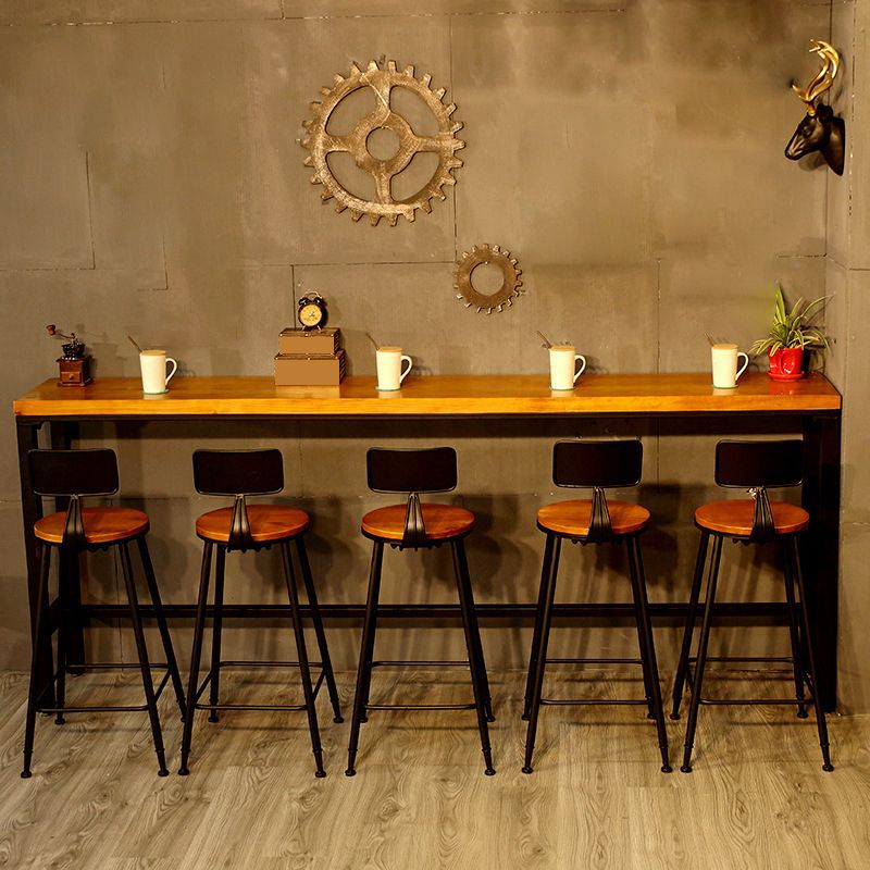 Solid Wood Bar Table Industrial Bar Dining Table with Black Trestle Base