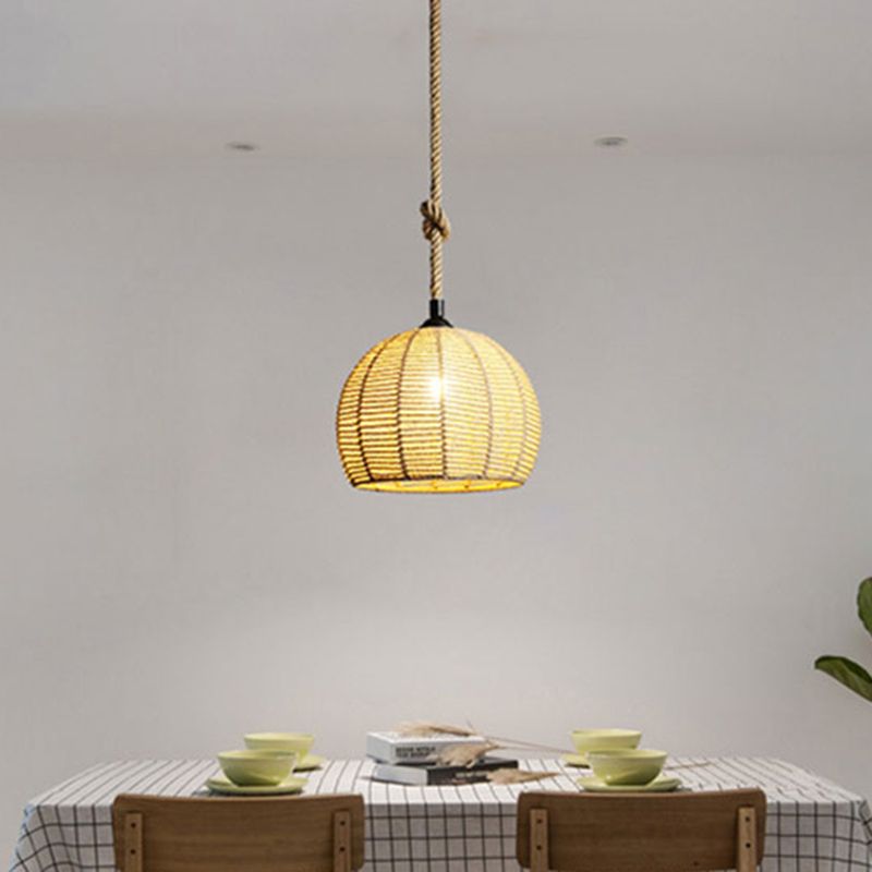 Farmhouse Hemispherical Hanging Lamp 1-Light Hemp Rope Ceiling Pendant Light for Dining Room