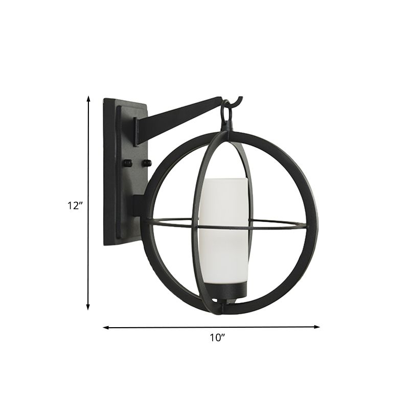 1 Imposto per illuminazione da parete in vetro glassata nera rurale con cilindri in lampadina con gabbia metallica globale