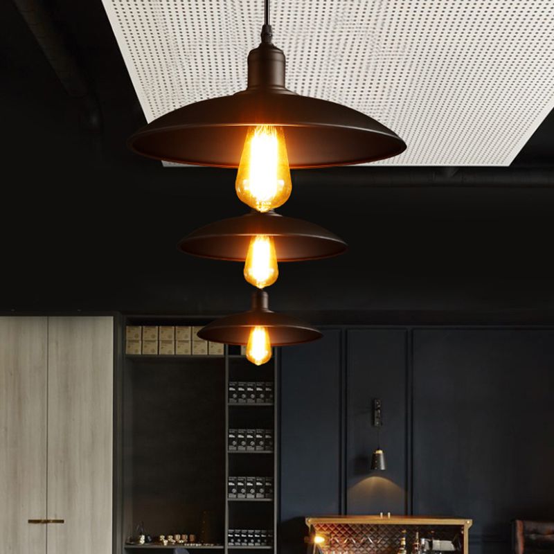 12.5"/16" Wide Dome Restaurant Light Fixture Industrial Metal 1-Light Black/White Hanging Pendant Lamp