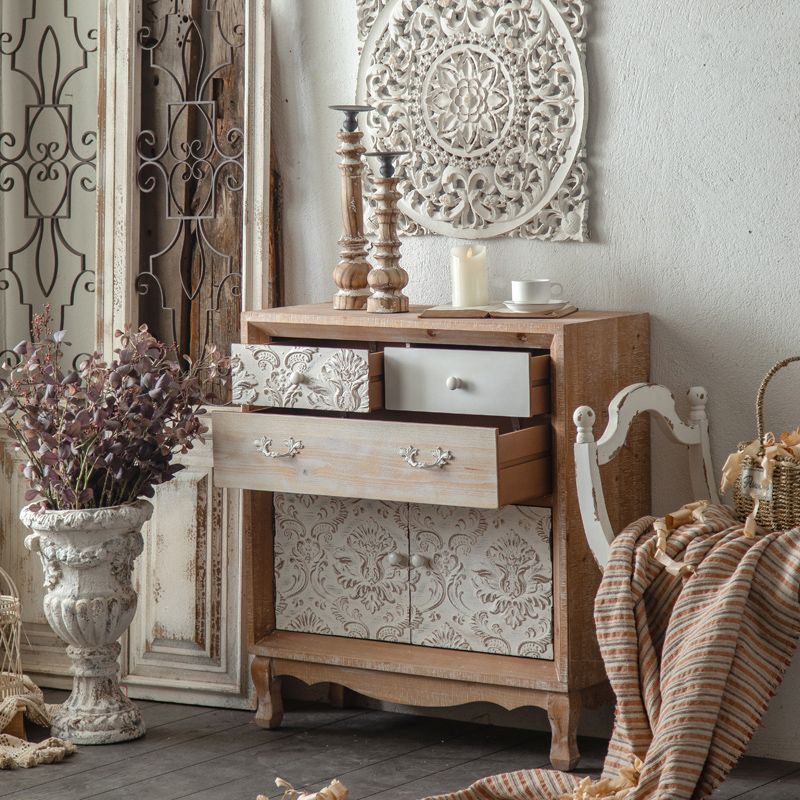Industrial Espresso Accent Cabinet with Drawer Chest with Doors
