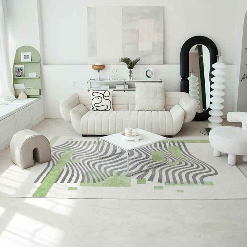 Green Nordic Rug Polyester Grid Pattern Rug Stain Resistant Rug for Home Decoration