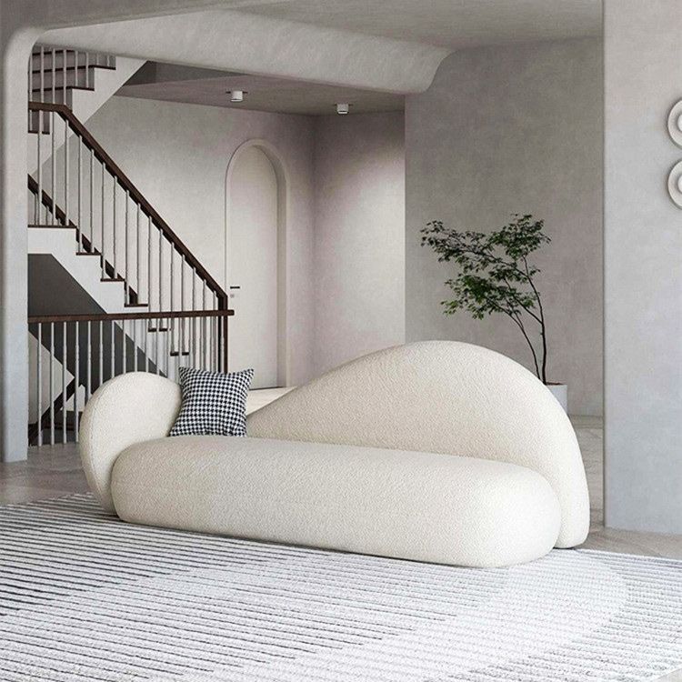 31.49" Wide Wool Curved Sofa White Contemporary Tuxedo Arm Sofa