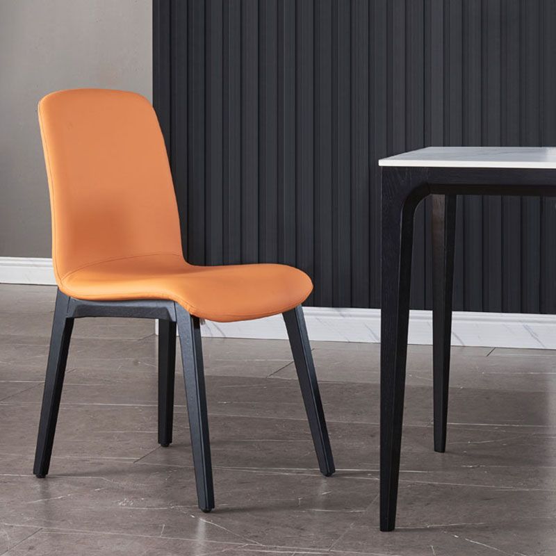 Minimalist Solid Back Dining Chairs Microfiber Leather Dining Chairs