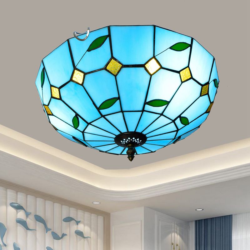 Plafonnier traditionnel à abat-jour en forme de bol, luminaire d'art en verre teinté