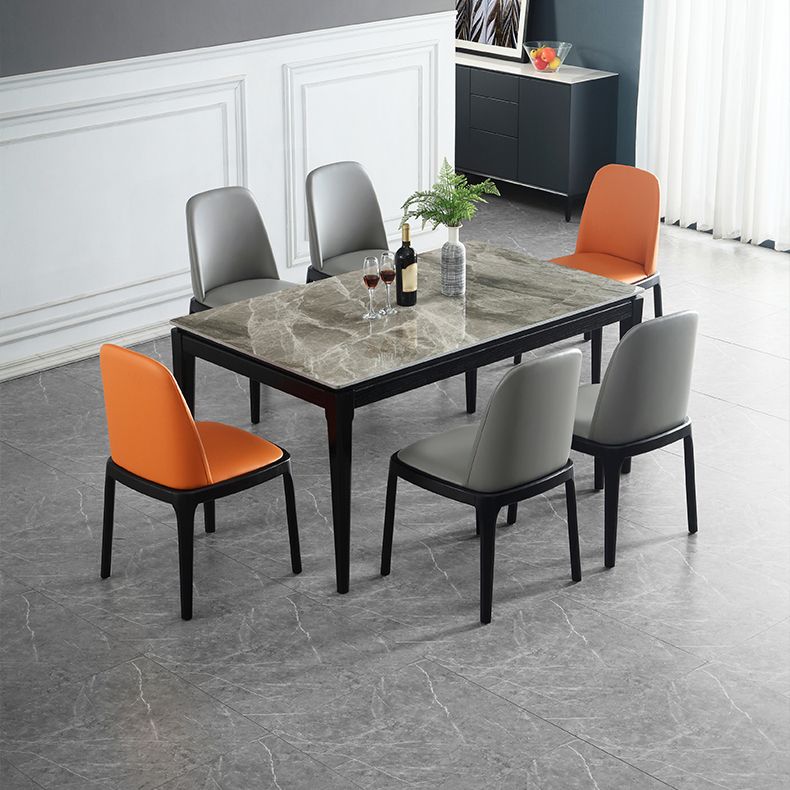 Rectangle 4 Legs Modern Dining Table Grey Tone Fixed Table of Sintered Stone