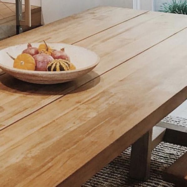Mesa de comedor de madera de pino Mesa rectangular moderna con base de pedestal doble