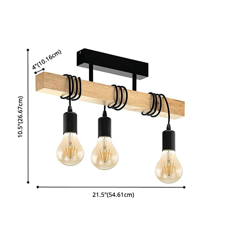 Bare Bulb Island Lighting Fixtures Wood Retro Industrial Style Pendant Lighting Fixtures for Restaurant