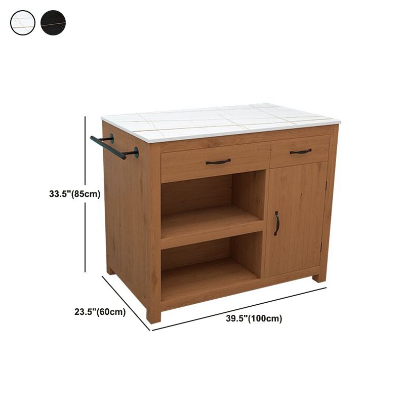 Modern Stationary Kitchen Island Table Wood Rectangular Kitchen Island Table with Drawer
