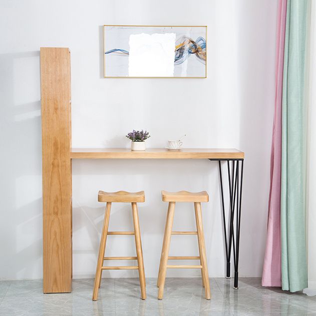 Modern Wood Natural Bistro Accent Dining Table Rectangle Bar Table with Wine Rack