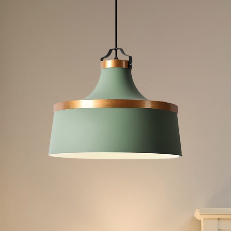 1 Light Drum Pendant Light Nordic Style Black/Blue/Green Metallic Ceiling Light Fixture for Coffee Shop