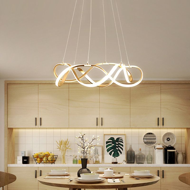 Metal Twisting Pendant Lighting Fixture Simplicity LED Gold Chandelier Lamp for Dinning Room