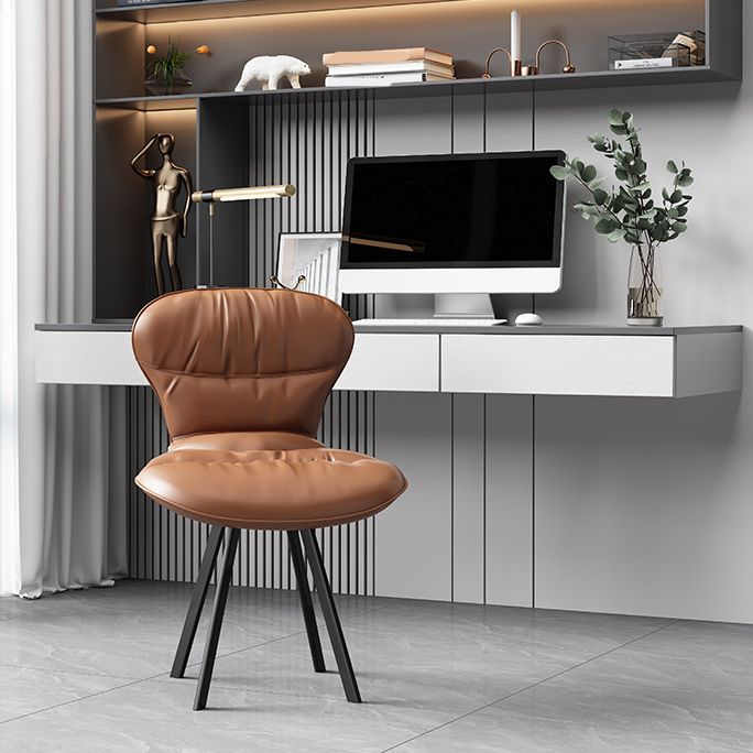 Black Steel Legs Dining Chairs Modern Armless Chair with Faux Leather Upholstered