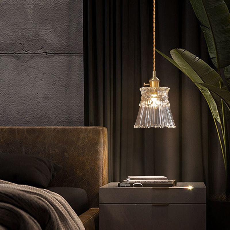 Glass Industrial Pendant Light 1-Light Hanging Ceiling Light for Bedroom