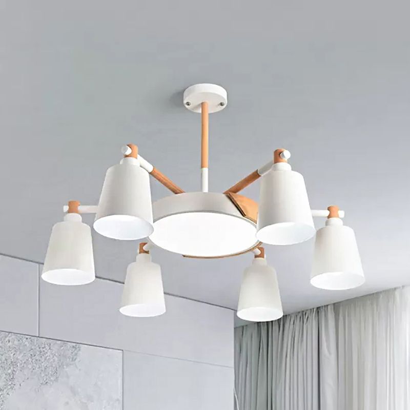 Nordic Stylish Bucket Hanging Light Metal 7 Heads White Chandelier for Bedroom