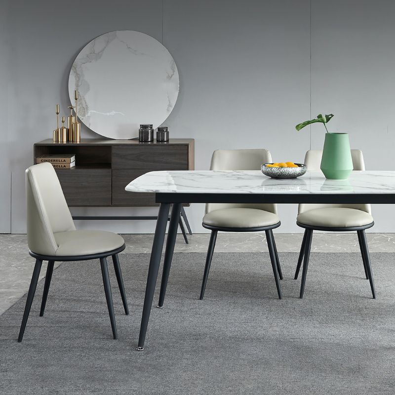 Rectangle Industrial Dining Table Fixed Table with Marble for Dining Room