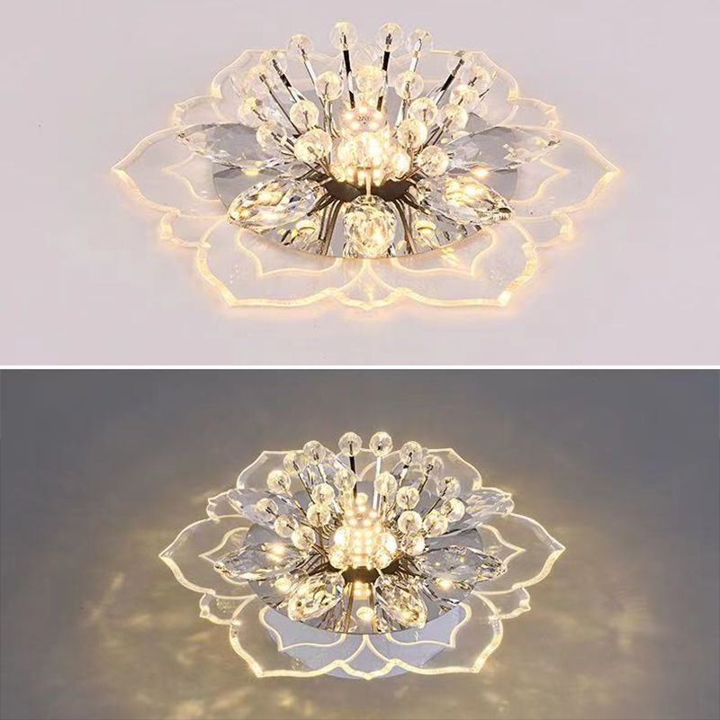 Flower-shaded Flush Mount Ceiling Light Fixture Modern Crystal Flushmount Recessed Lighting